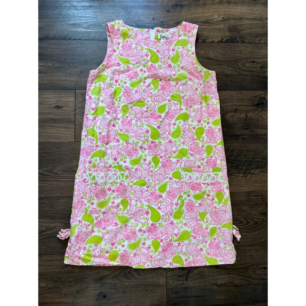 Lilly Pulitzer Dress Women’s 10 Pink Tiger Jubilee Cap Sleeve Embroidered